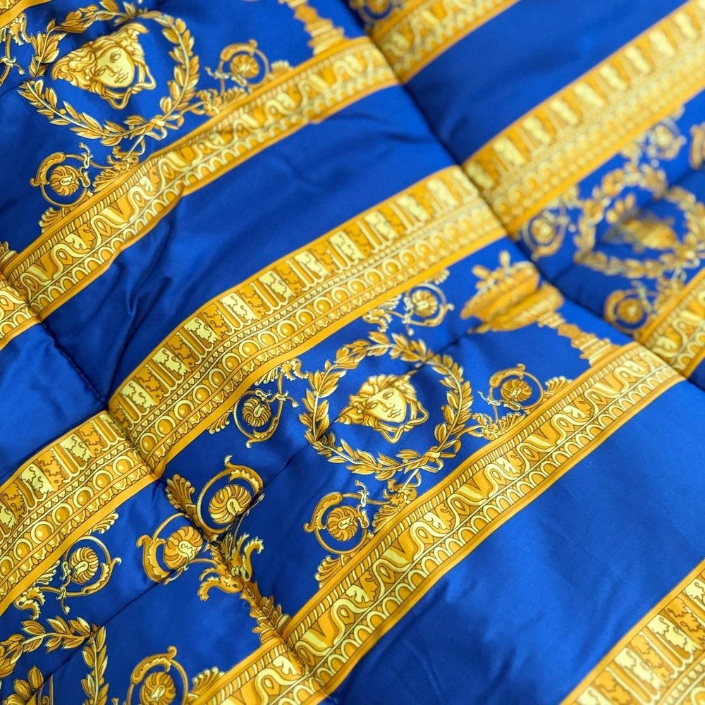 Versace Barocco Reversible Comforter Blue Black Gold Medusa Made in Italy NEW